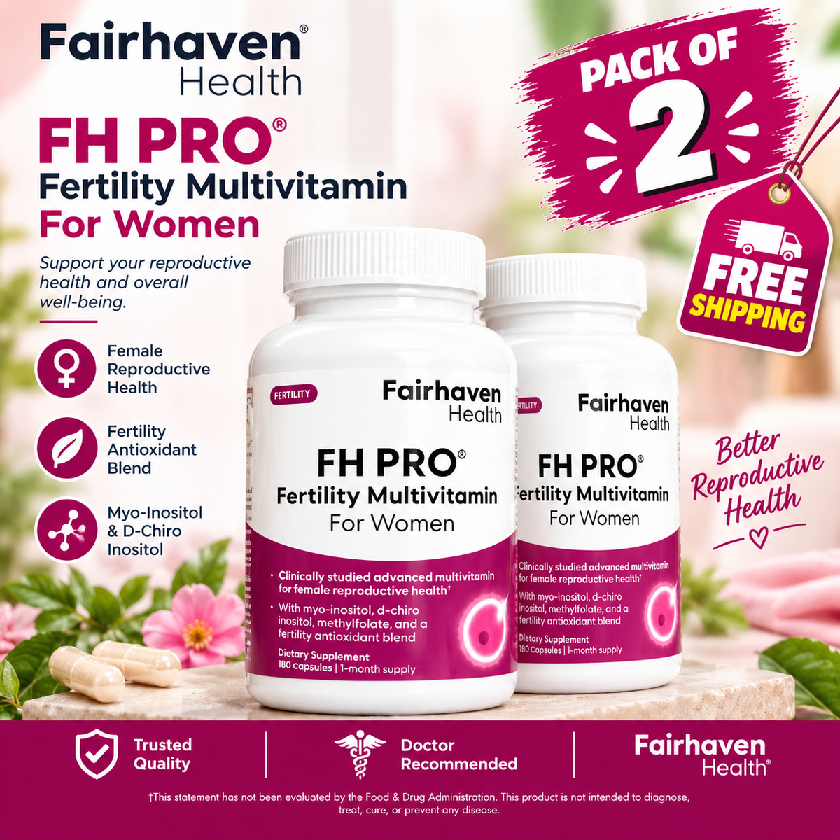 Fairhaven Health FH PRO for Women – Fertility Multivitamin 3 PACK, 540 Capsules