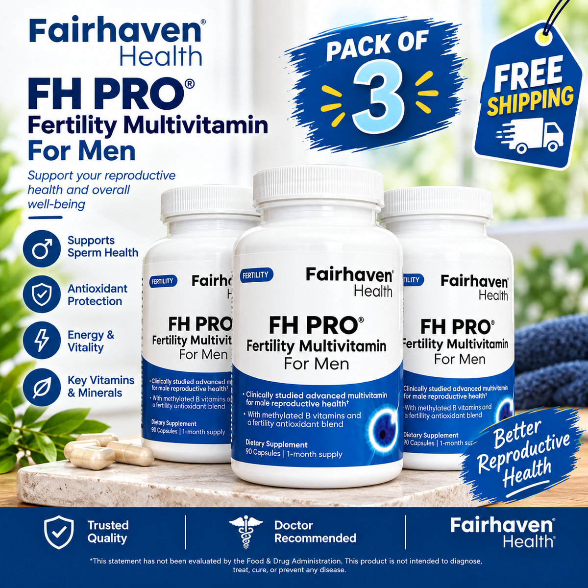 Fairhaven Health FH PRO for Men – Fertility Multivitamin for Men 180 Capsules