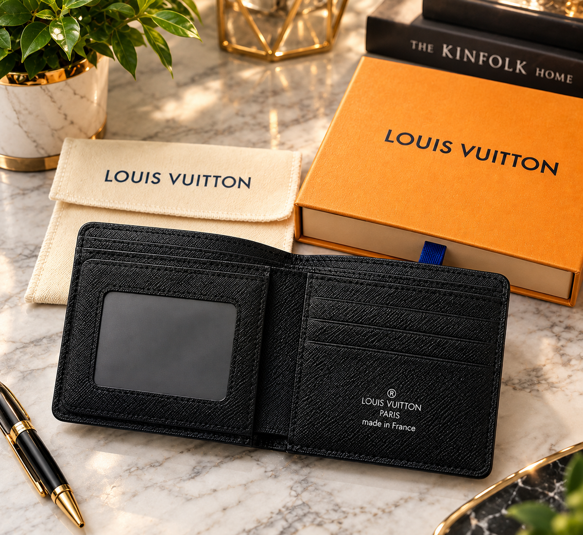 Louis Vuitton Men's Black Monogram Logo Bifold Wallet – Designer Folding Wallet | Luxeora Shop