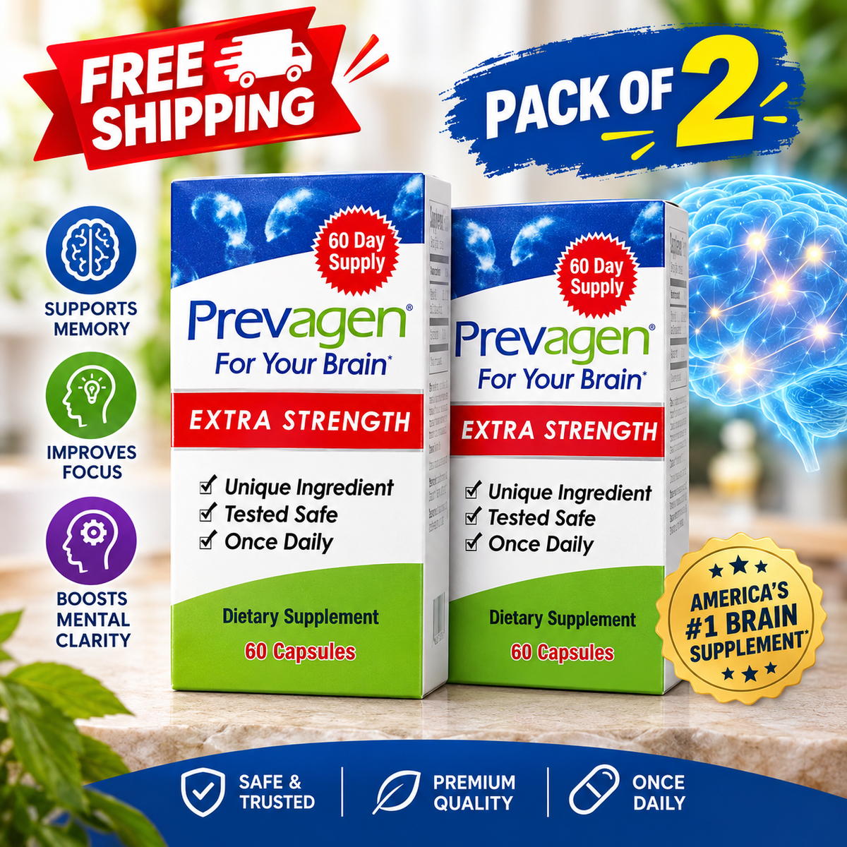 Prevagen Extra Strength 20mg 60 Capsules – Apoaequorin & Vitamin D Supplement | Luxeora Shop