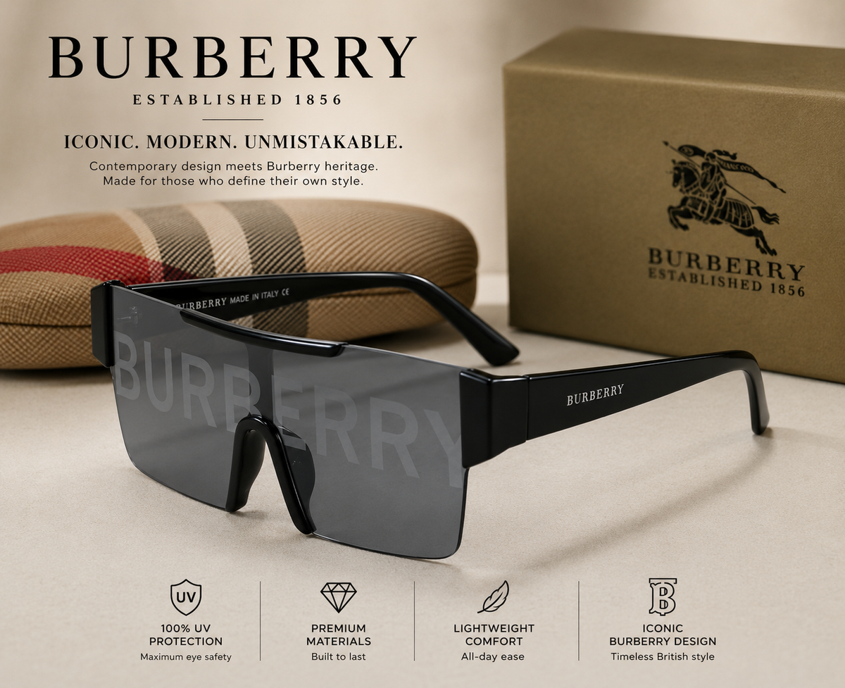 BURBERRY Matte Black/Grey Sunglasses New Authentic