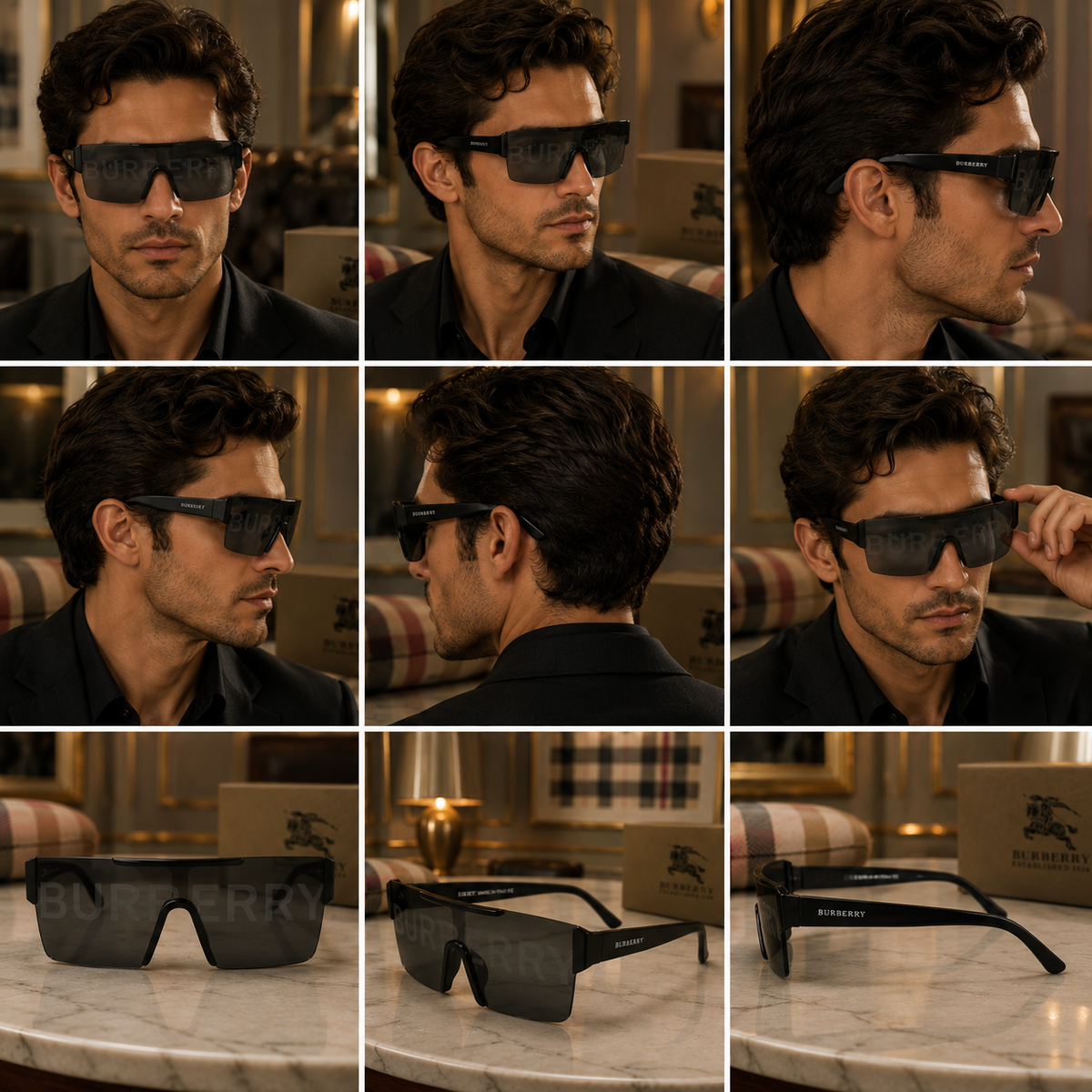 BURBERRY Matte Black/Grey Sunglasses New Authentic