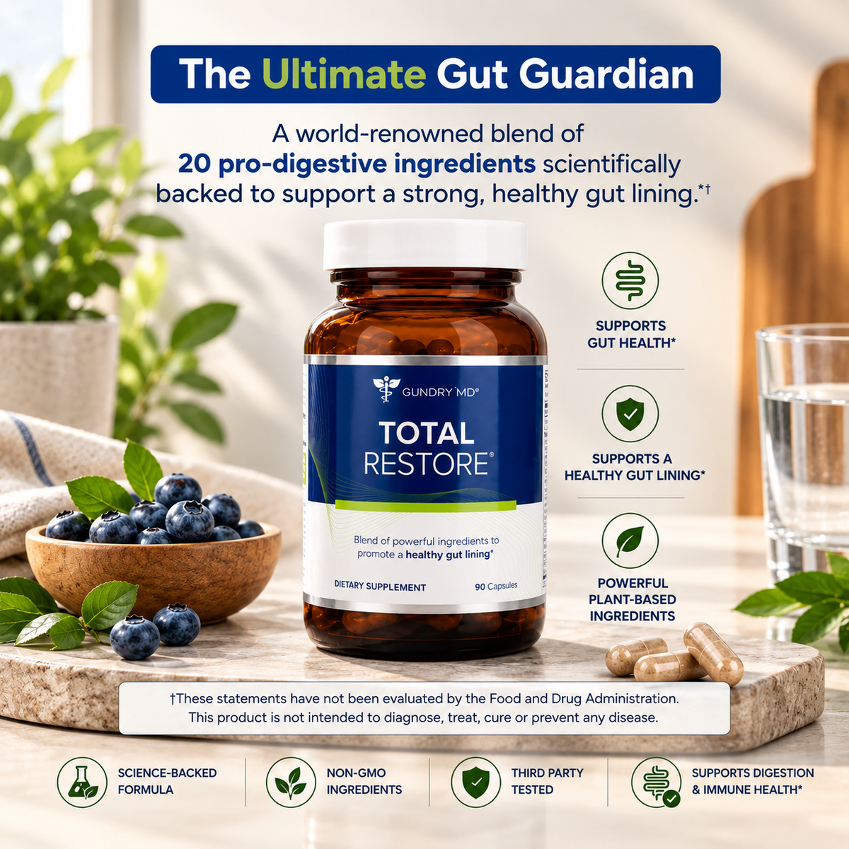 Gundry MD Total Restore Gut Health Supplement 90 Capsules – Digestive & Gut Lining Support | Luxeora Shop