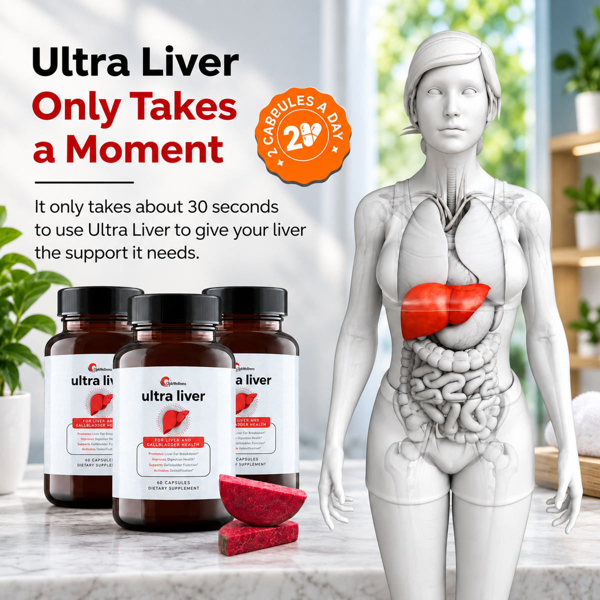 UpWellness Ultra Liver Supplement – Liver & Gallbladder Support, 60 Capsules | Luxeora Shop