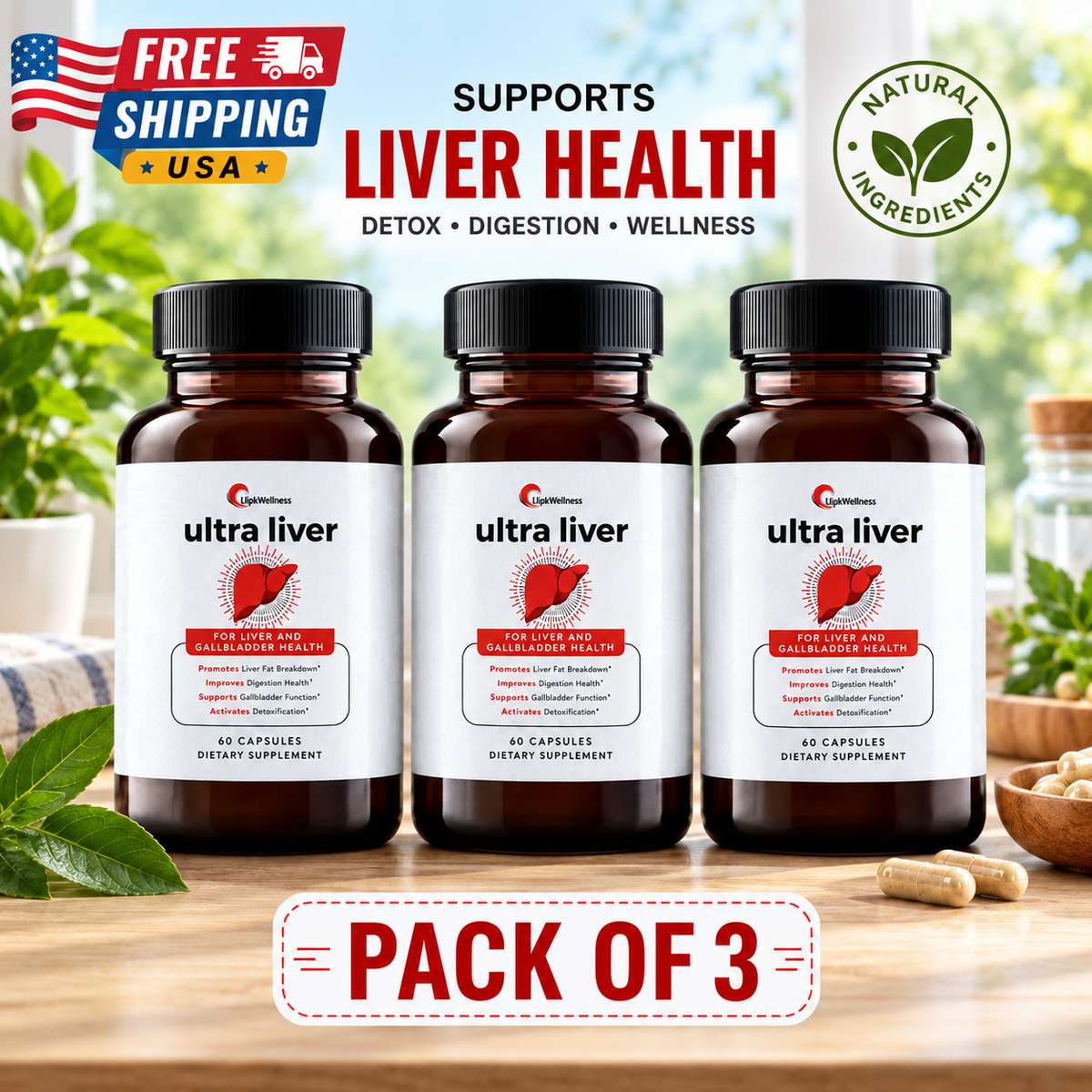 UpWellness Ultra Liver Supplement – Liver & Gallbladder Support, 60 Capsules | Luxeora Shop