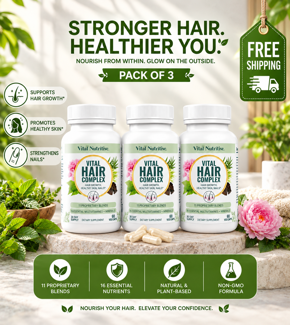 Vital Hair Complex 60 Capsules – Biotin & B Vitamin Hair, Skin & Nail Support | Luxeora Shop