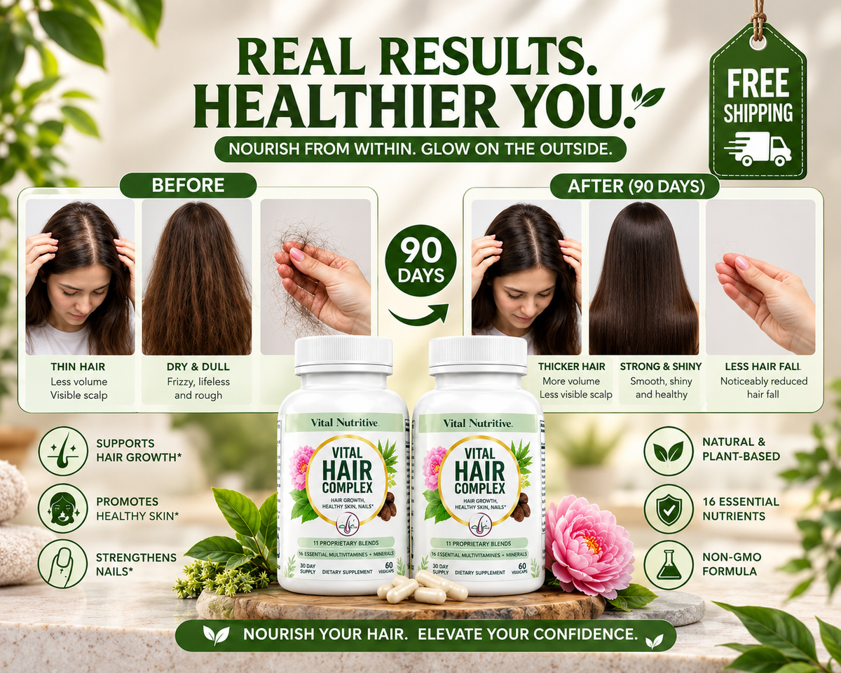 Vital Hair Complex 60 Capsules – Biotin & B Vitamin Hair, Skin & Nail Support | Luxeora Shop