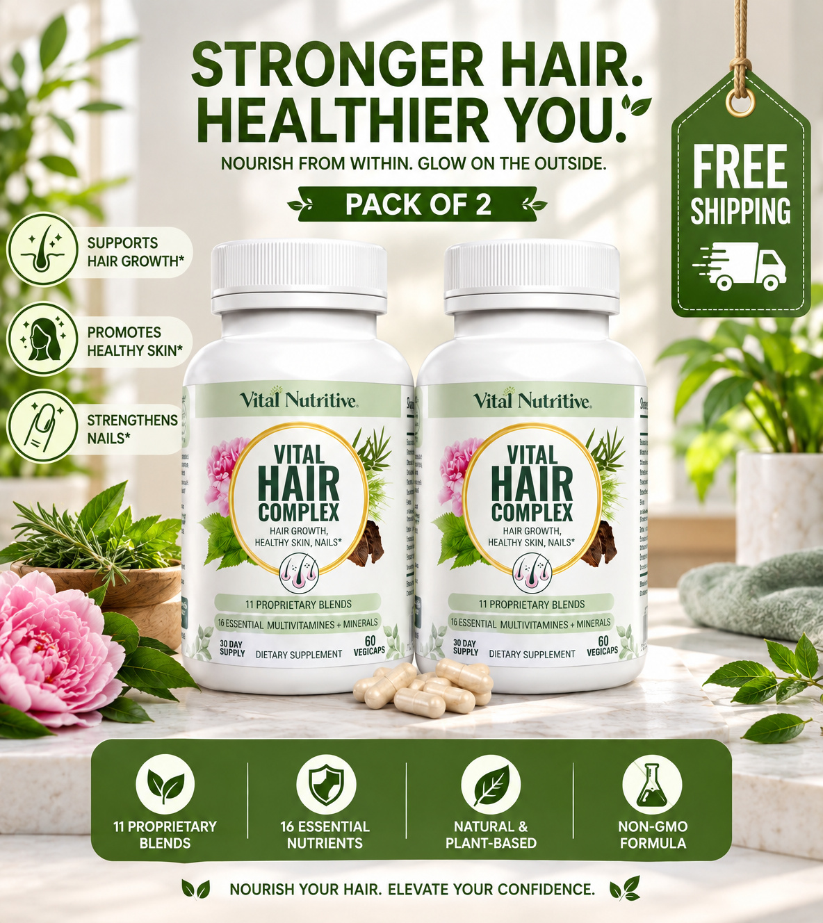 Vital Hair Complex 60 Capsules – Biotin & B Vitamin Hair, Skin & Nail Support | Luxeora Shop