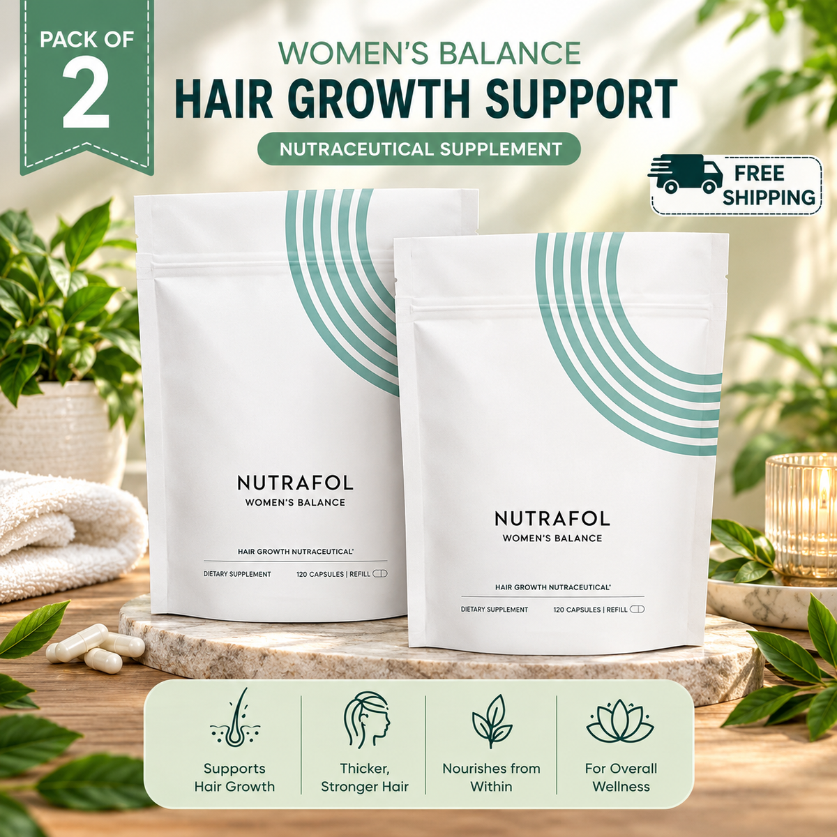 Nutrafol Women’s Balance Hair Growth Supplement 120 Capsules – Hair & Wellness Support | Luxeora Shop