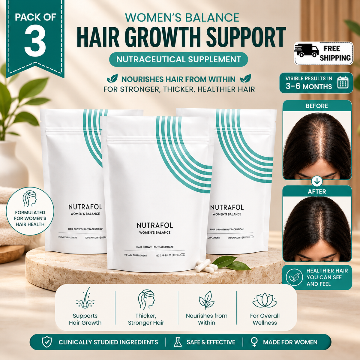 Nutrafol Women’s Balance Hair Growth Supplement 120 Capsules – Hair & Wellness Support | Luxeora Shop