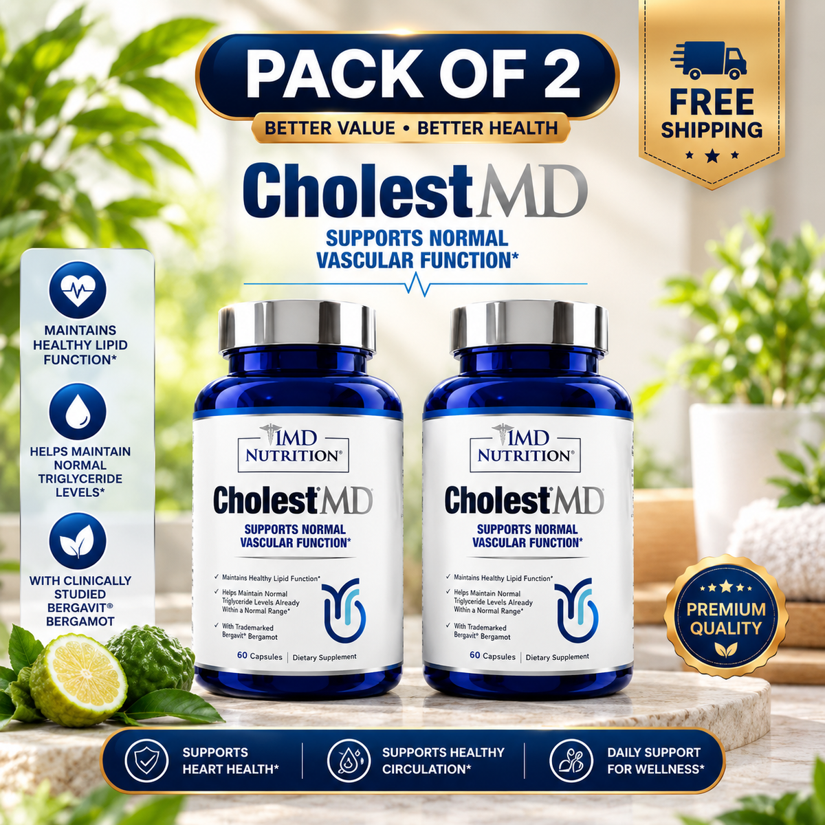 CholestMD Cholesterol & Heart Health Support 60 Capsules – Normal Vascular Function | Luxeora Shop
