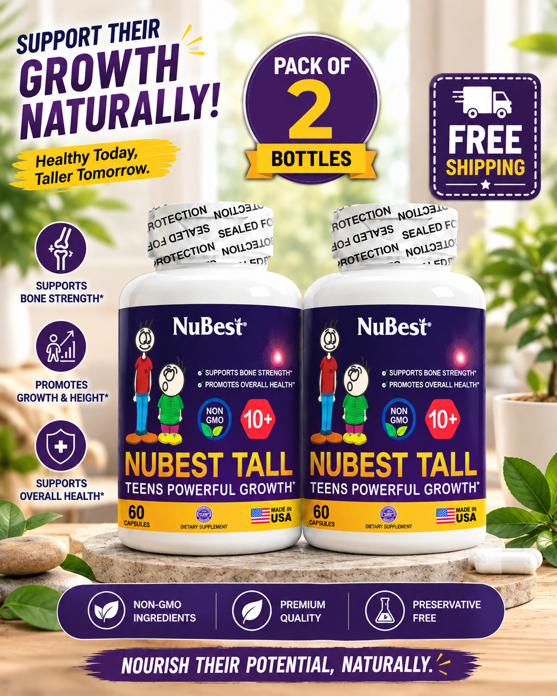 NuBest Tall 10+ Bone Health Supplement 60 Capsules – Calcium, D3, K2 & Collagen for Teens | Luxeora Shop