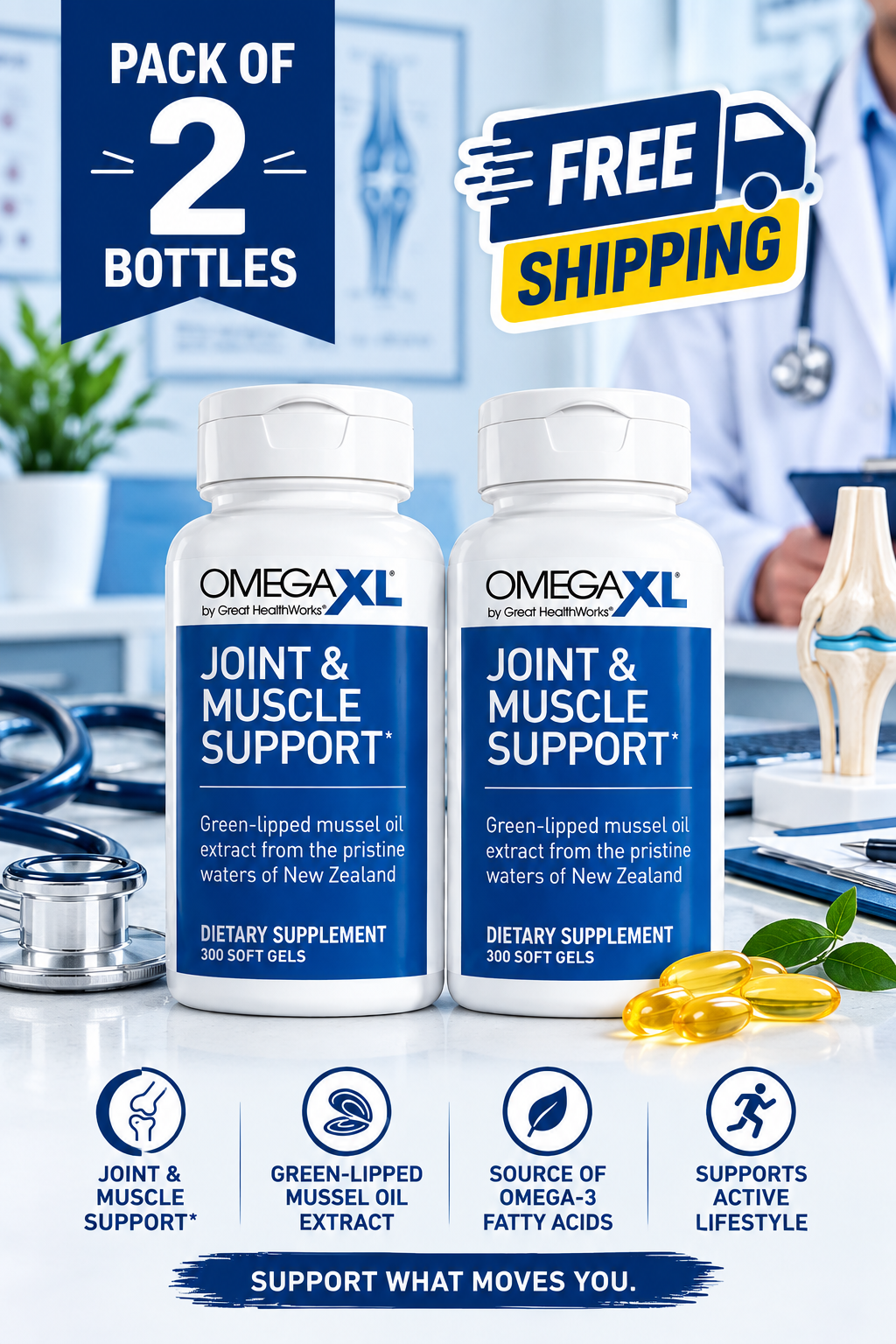 OmegaXL Joint & Muscle Support Supplement 300 Soft Gels – Omega Fatty Acid Formula | Luxeora Shop