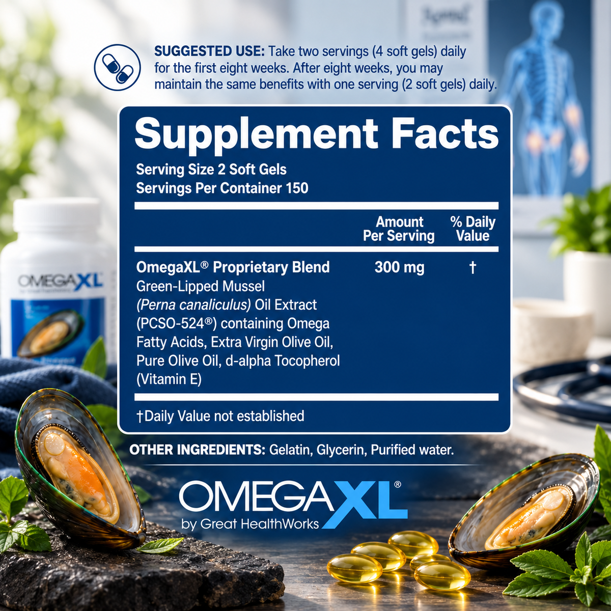 OmegaXL Joint & Muscle Support Supplement 300 Soft Gels – Omega Fatty Acid Formula | Luxeora Shop