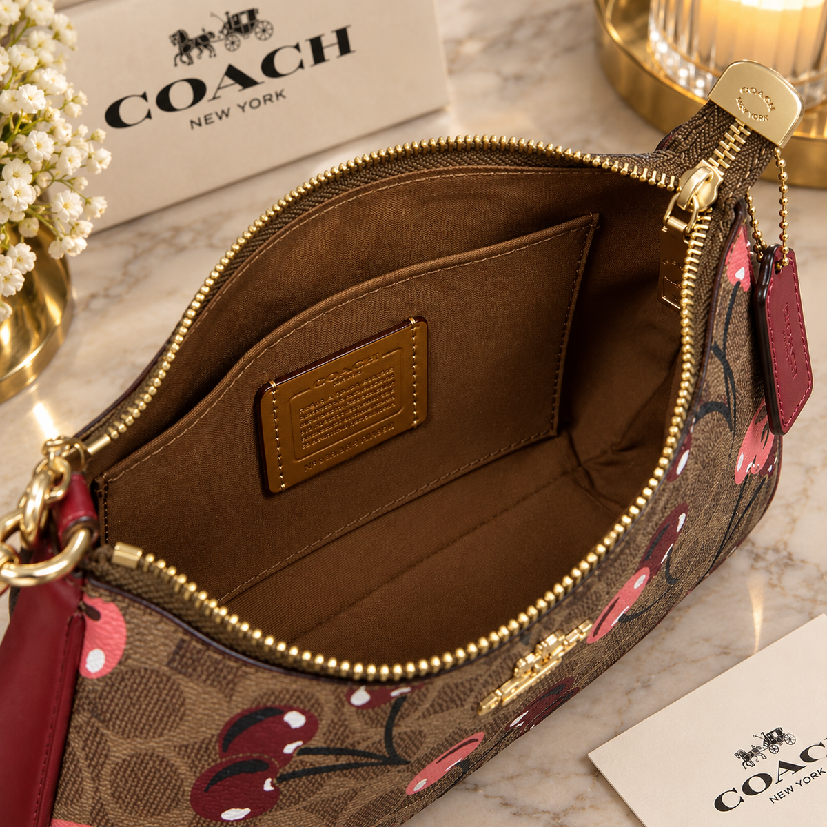 NWT Coach Teri Shoulder Bag Signature Canvas with Cherry Print – Designer Handbag | Luxeora Shop