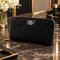 Coach Long Zip Around Wallet Signature Leather Black – Designer Wallet | Luxeora Shop