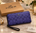 Coach Signature Zip Around Wallet Purple Wristlet Leather Women's Clutch | Luxeora Shop
