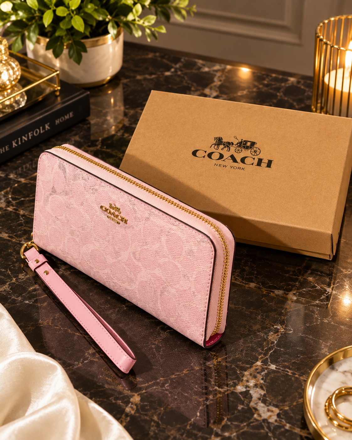 Coach Long Zip Around Wallet Signature Canvas with Box – Designer Wristlet Wallet | Luxeora Shop