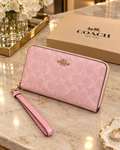 Coach Long Zip Around Wallet Signature Canvas with Box – Designer Wristlet Wallet | Luxeora Shop