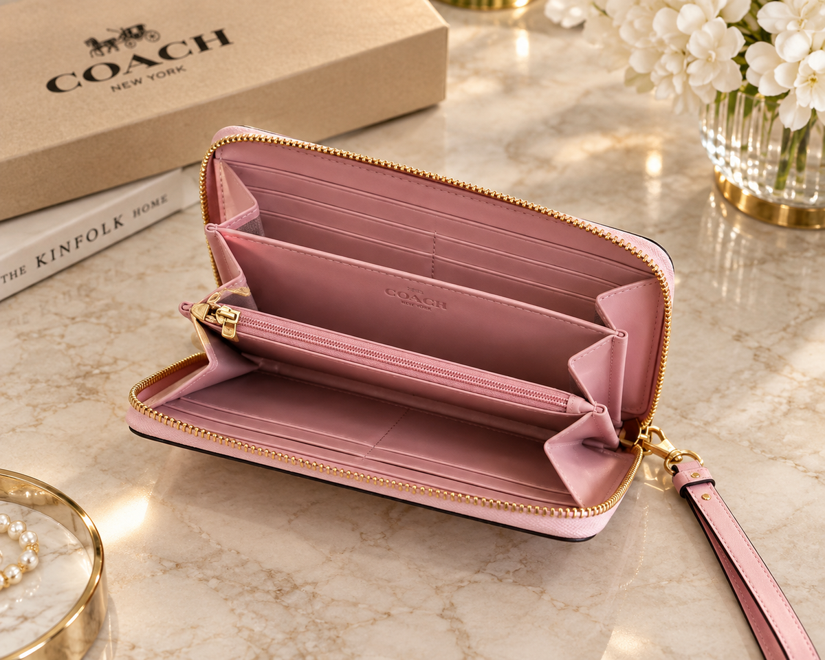 Coach Long Zip Around Wallet Signature Canvas with Box – Designer Wristlet Wallet | Luxeora Shop