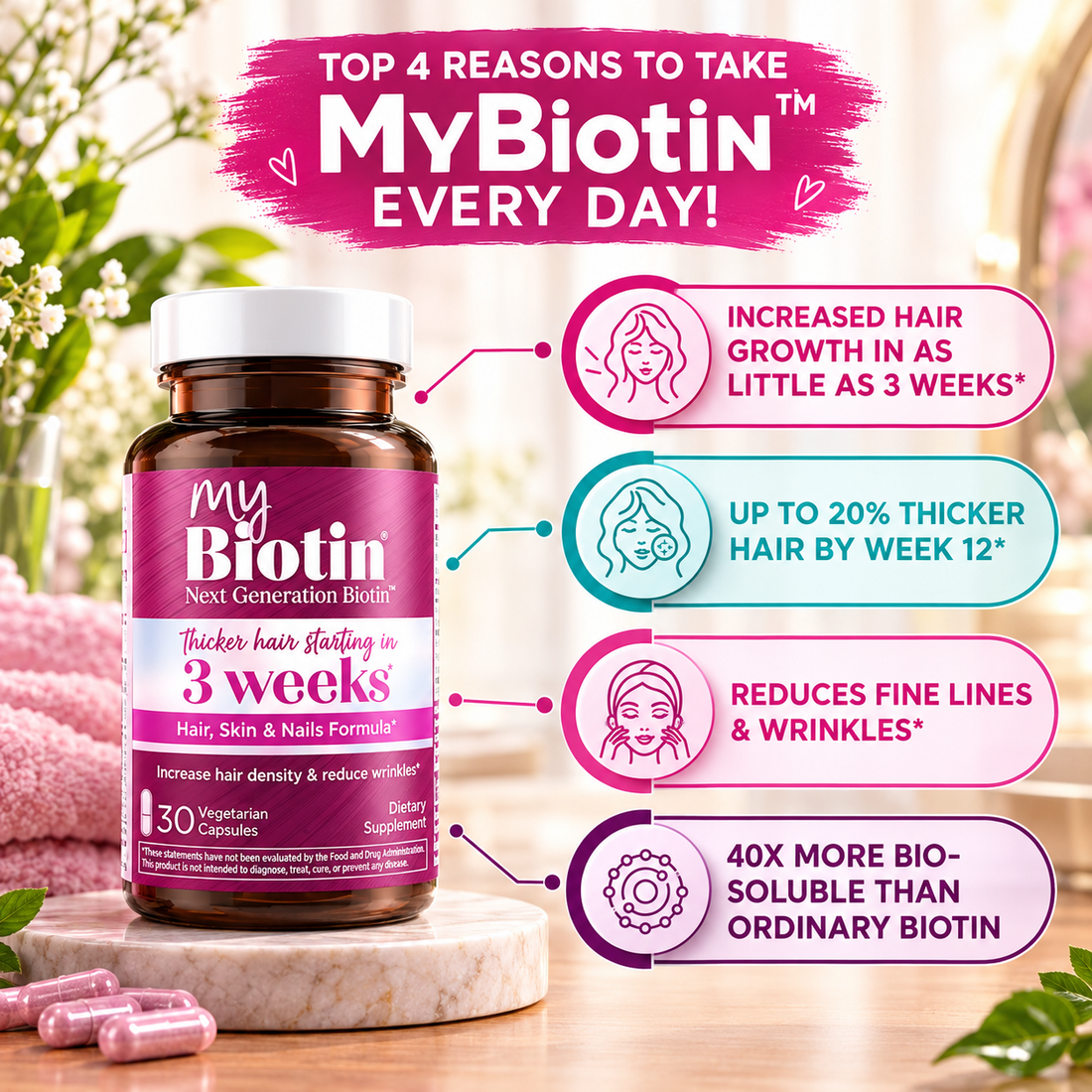 Purity Products MyBiotin Hair Skin & Nails 30 Vegetarian Capsules – Biotin Formula | Luxeora Shop