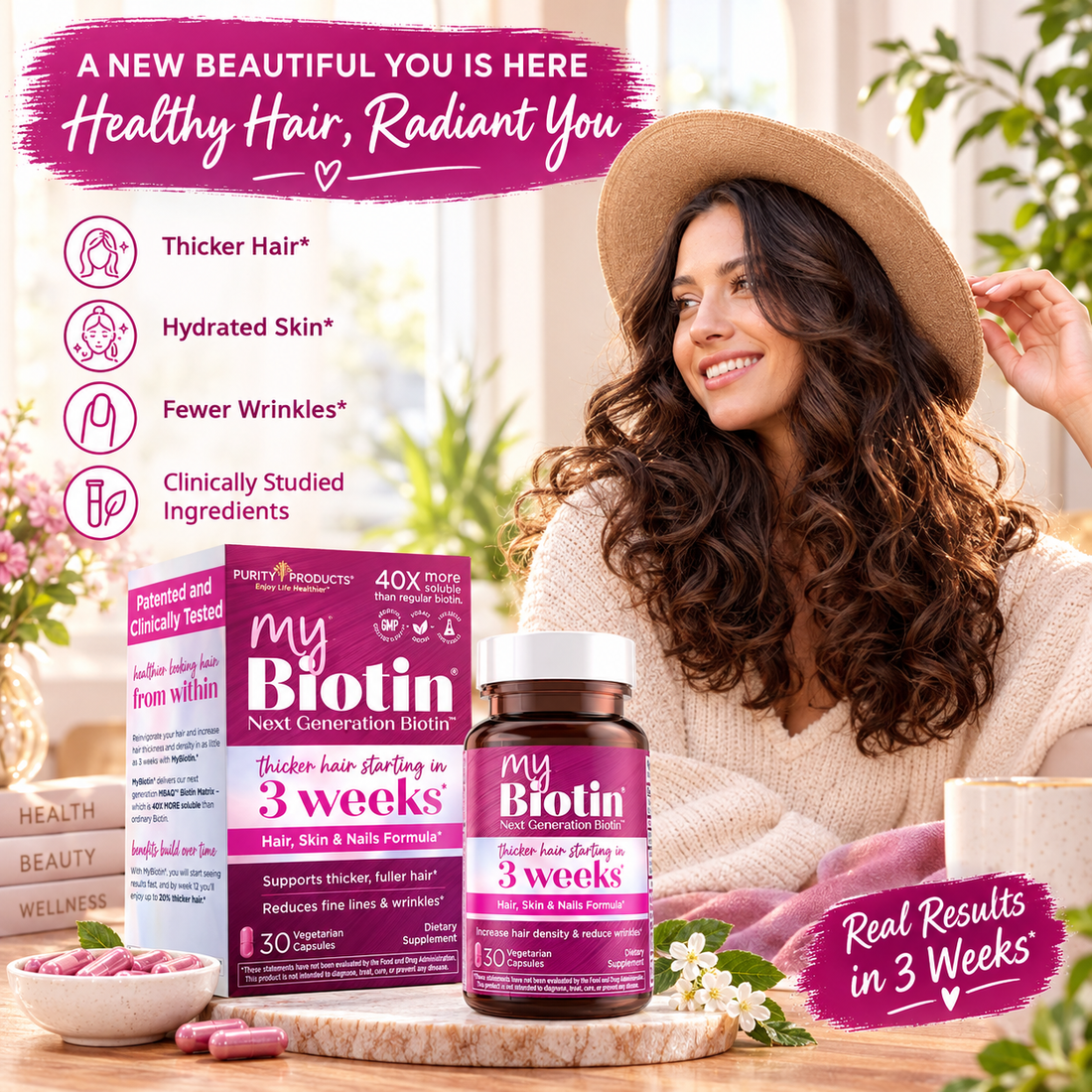 Purity Products MyBiotin Hair Skin & Nails 30 Vegetarian Capsules – Biotin Formula | Luxeora Shop