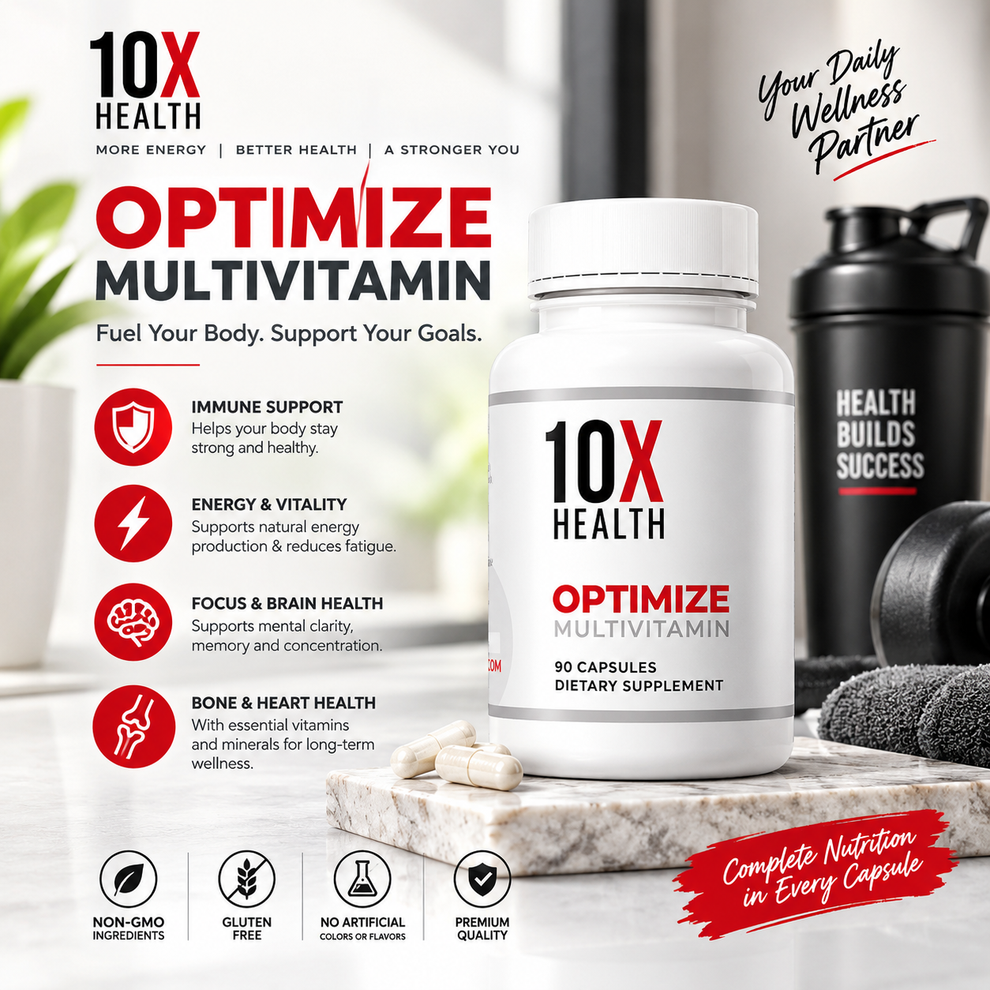 10X Health Optimize Methylated Multivitamin 90 Capsules – 34-in-1 Formula with 5-MTHF & B12 | Luxeora Shop