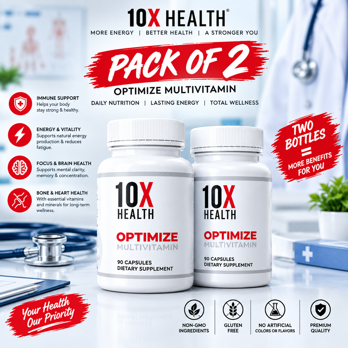10X Health Optimize Methylated Multivitamin 90 Capsules – 34-in-1 Formula with 5-MTHF & B12 | Luxeora Shop