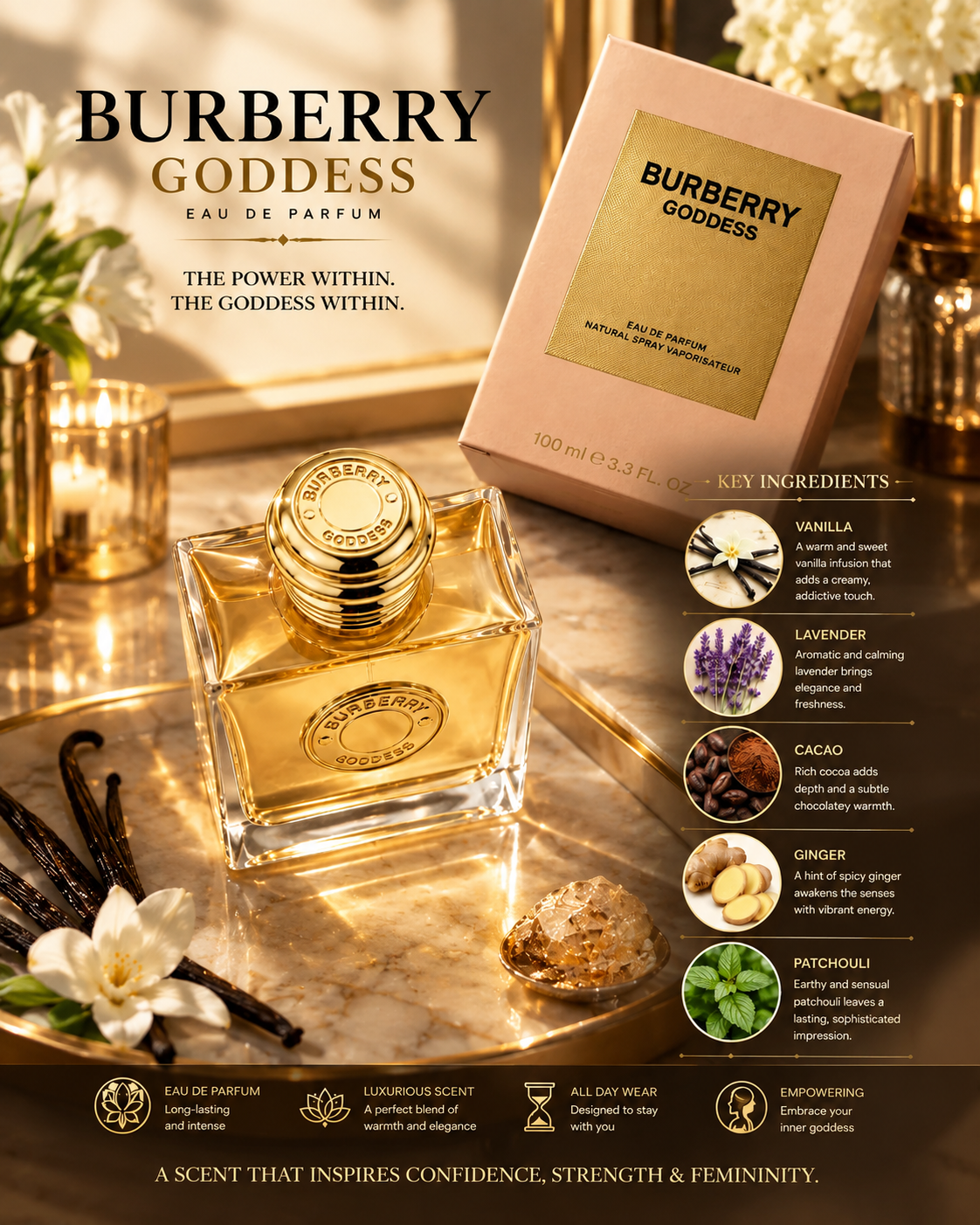 Burberry Goddess Eau de Parfum for Women 100ml 3.3oz – Vanilla & Lavender Fragrance | Luxeora Shop