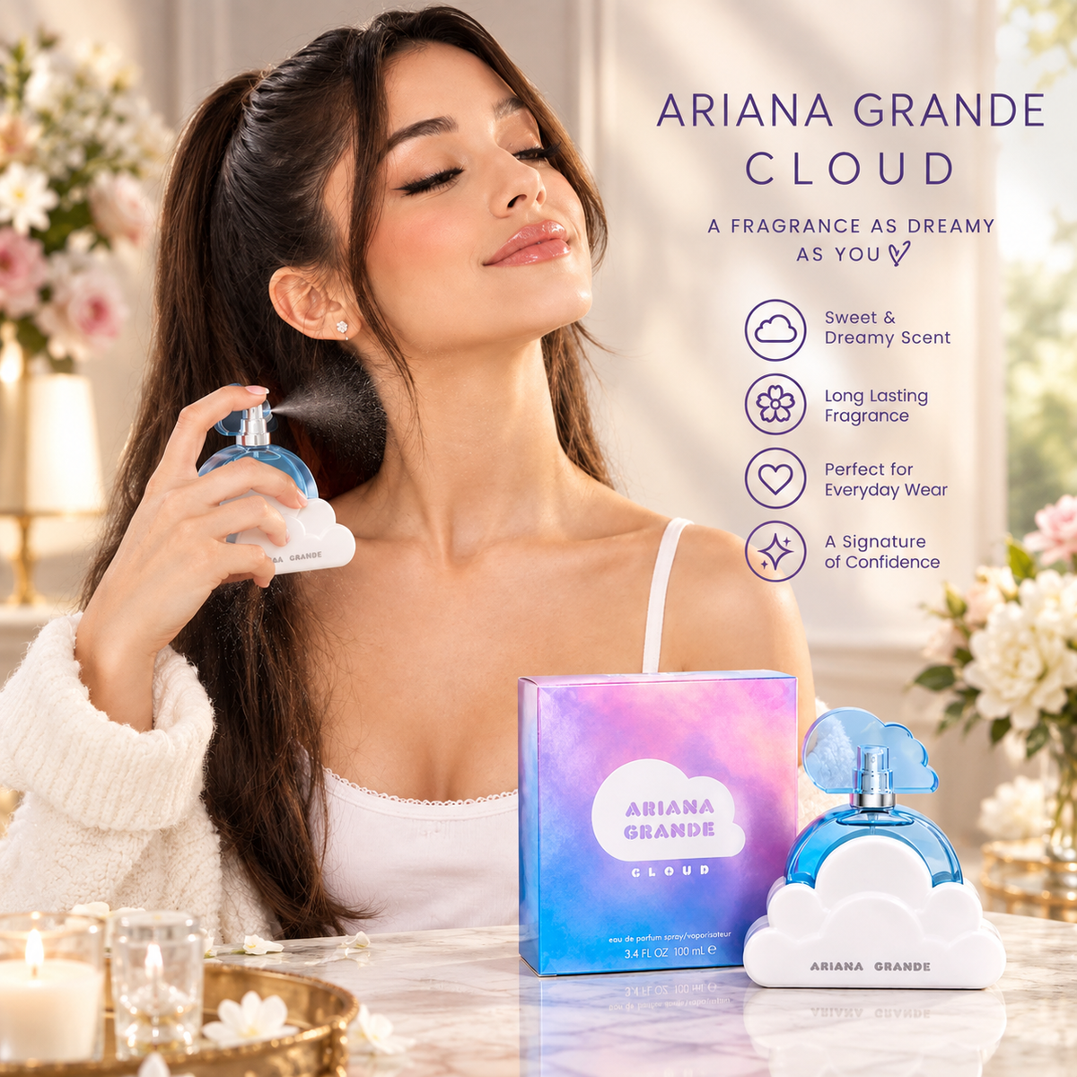 Ariana Grande Cloud Eau de Parfum for Women 3.4 oz 100ml – Dreamy Gourmand Fragrance | Luxeora Shop