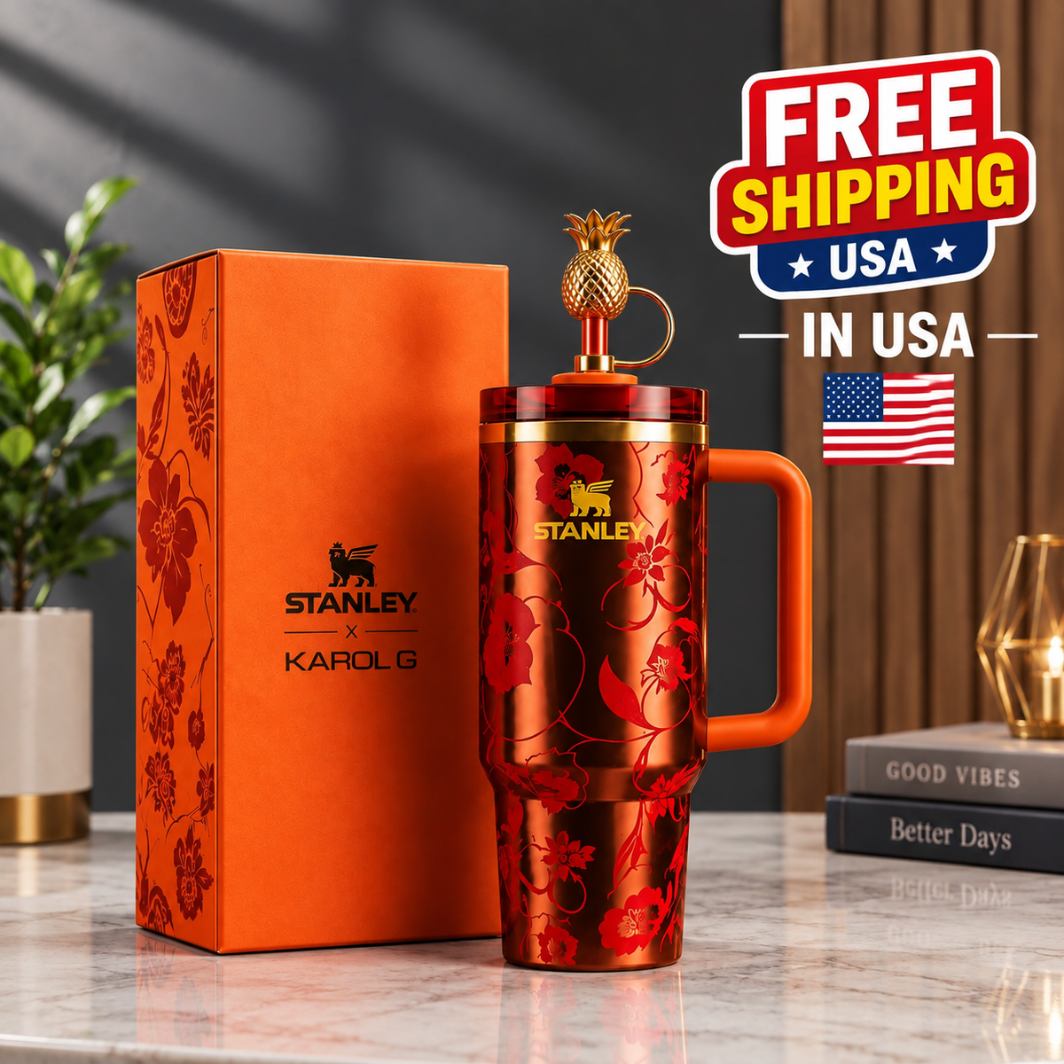 Stanley x KAROL G 40oz Orange Floral Tropical Tumbler – Luxeora Shop