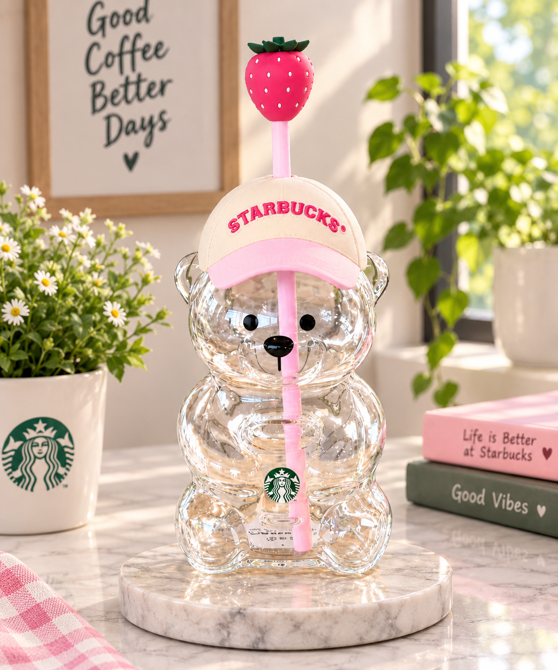 Starbucks Bearista Bear Cup Strawberry Topper Baseball Cap