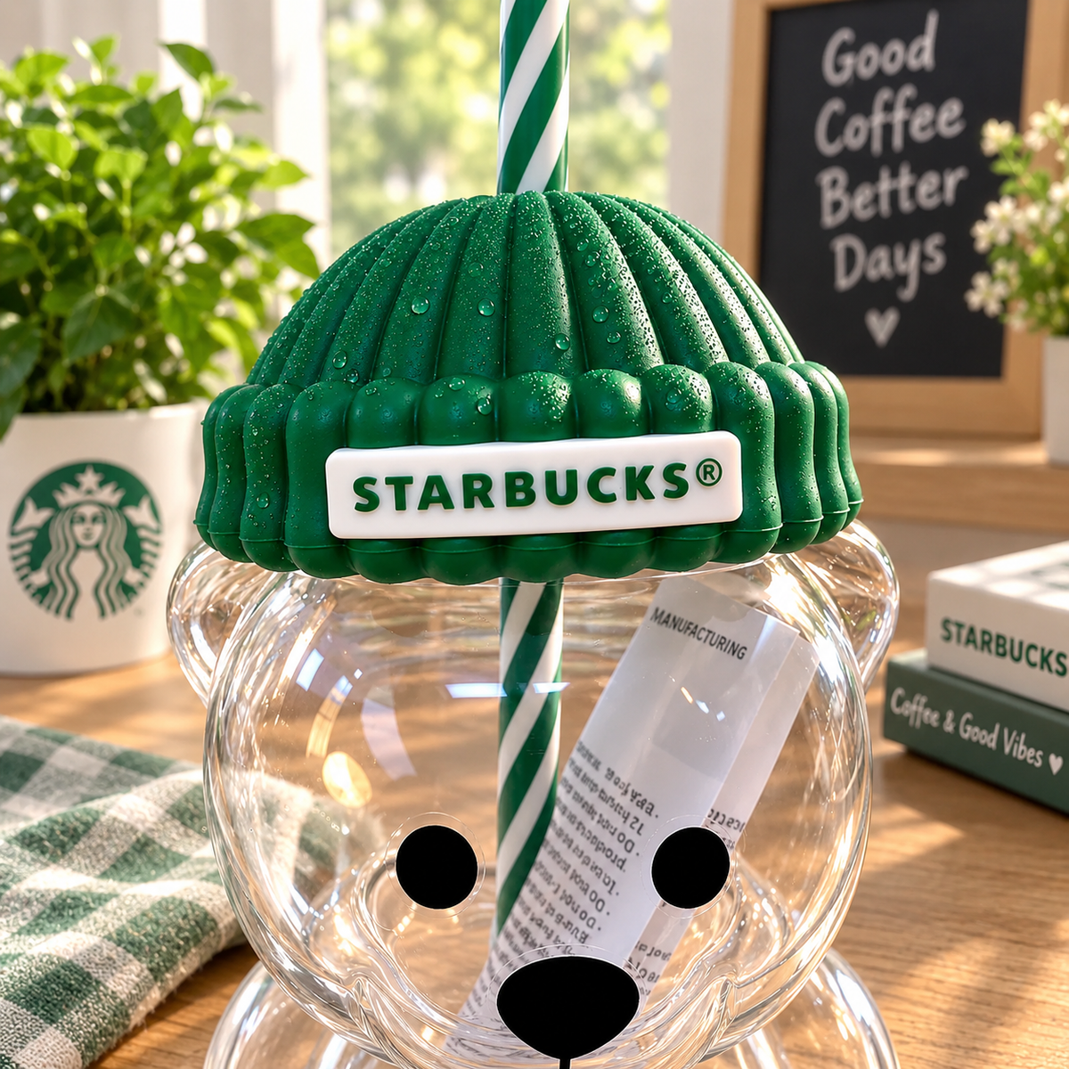 Starbucks Limited Bearista Bear 20oz Glass Tumbler Green Barista Hat – Luxeora Shop