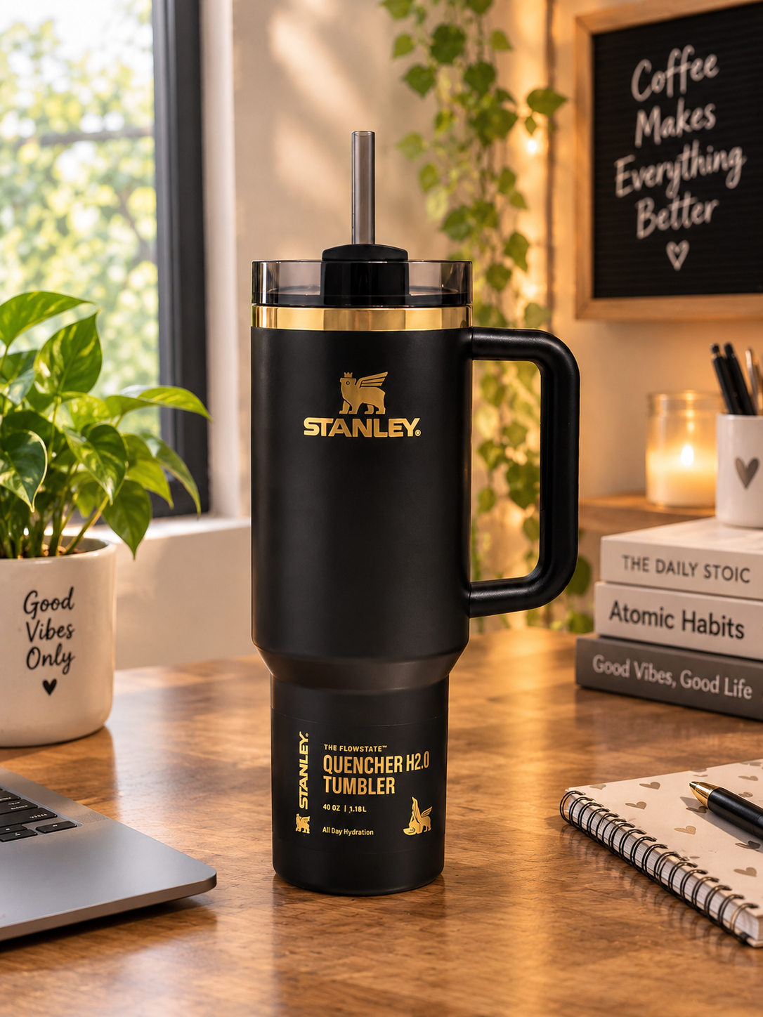 Stanley Stainless Steel Tumbler 40 oz Black – Limited Edition Matte Black – Luxeora Shop
