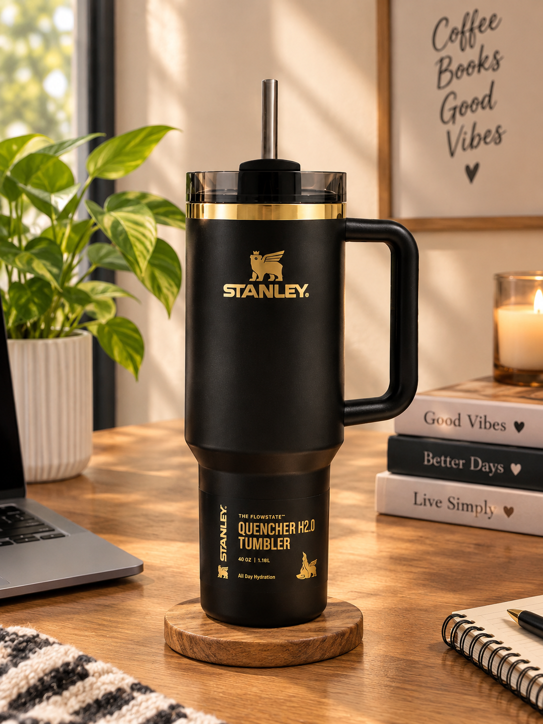 Stanley Stainless Steel Tumbler 40 oz Black – Limited Edition Matte Black – Luxeora Shop