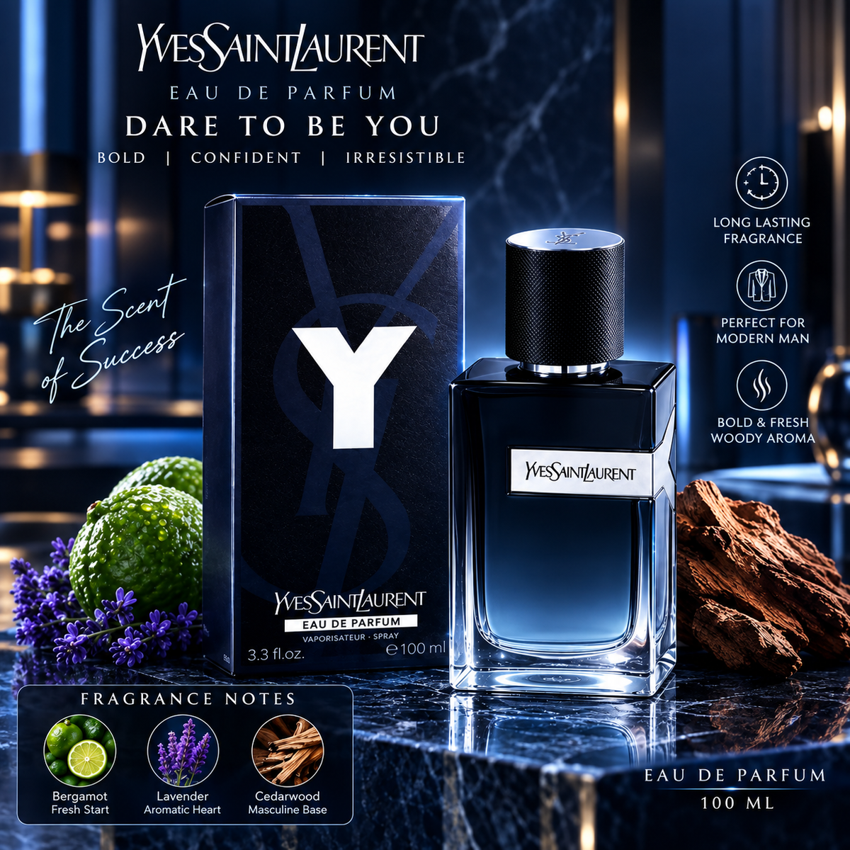 YSL Y Eau de Parfum 100ml / 3.3 oz Refillable Men's Cologne – Luxeora Shop