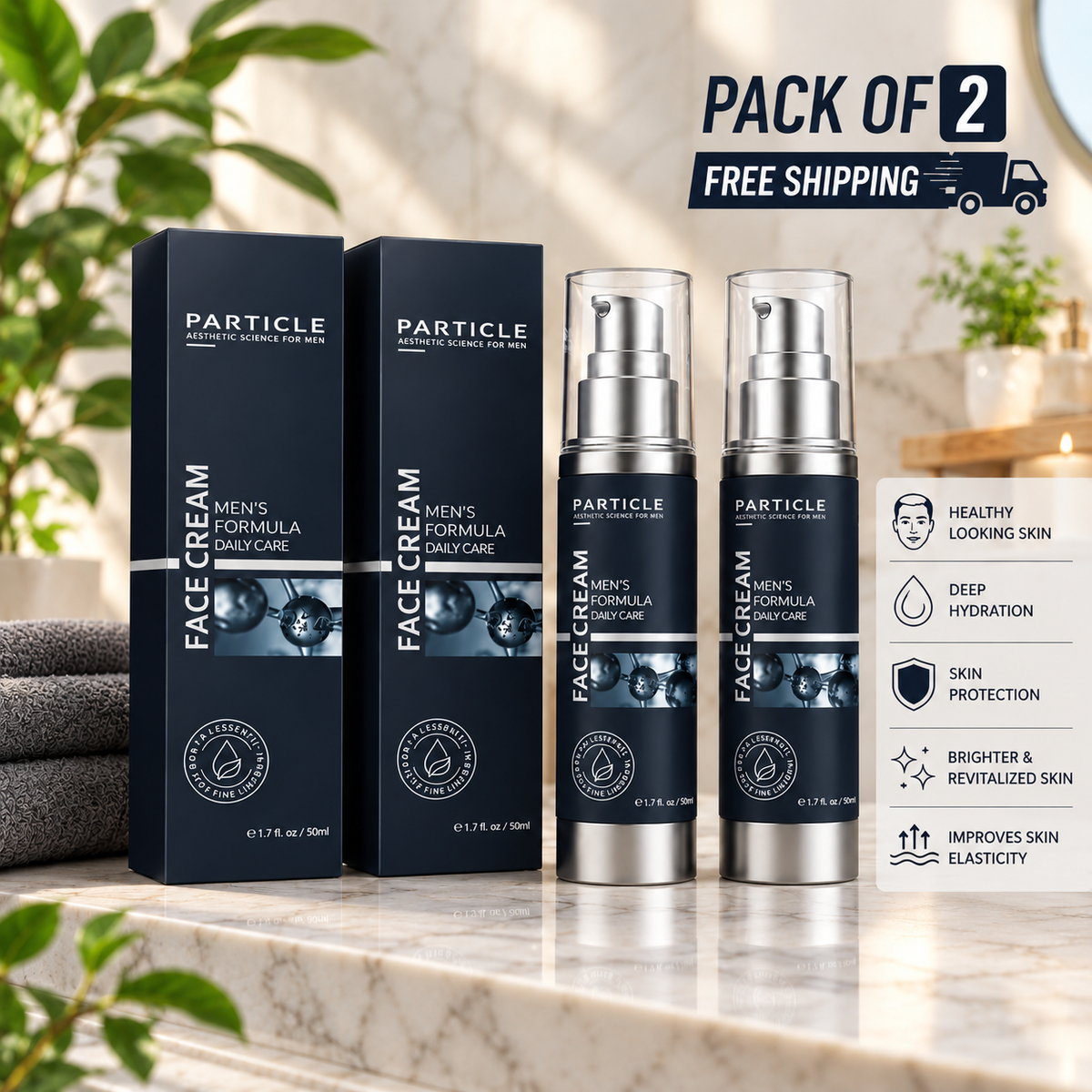 Particle Face Cream for Men 2-Pack 6-in-1 Anti-Aging Moisturizer 3.4 oz / 100 ml