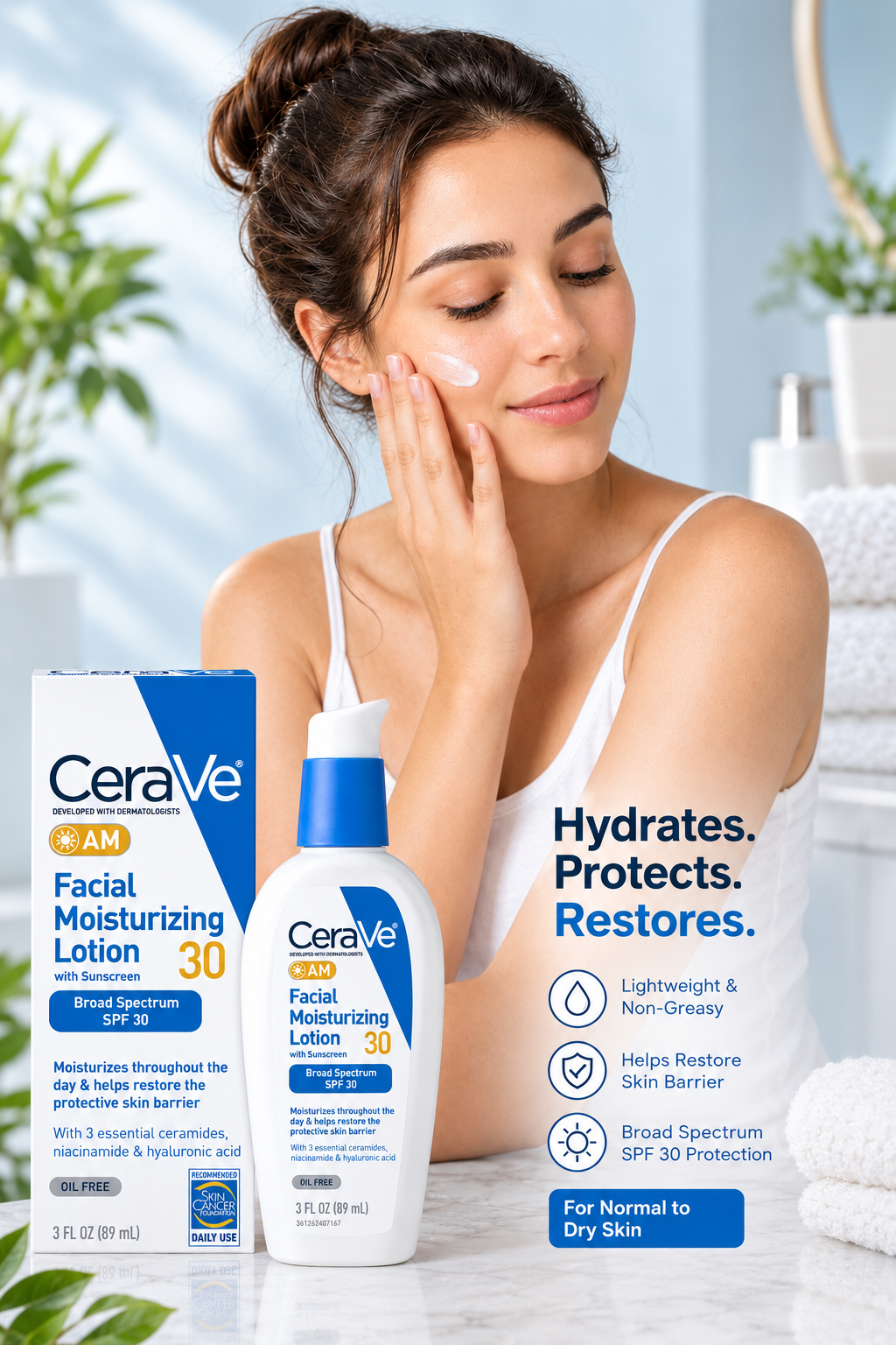 CeraVe AM Facial Moisturizing Lotion SPF 30 3 oz – Oil-Free Face Moisturizer