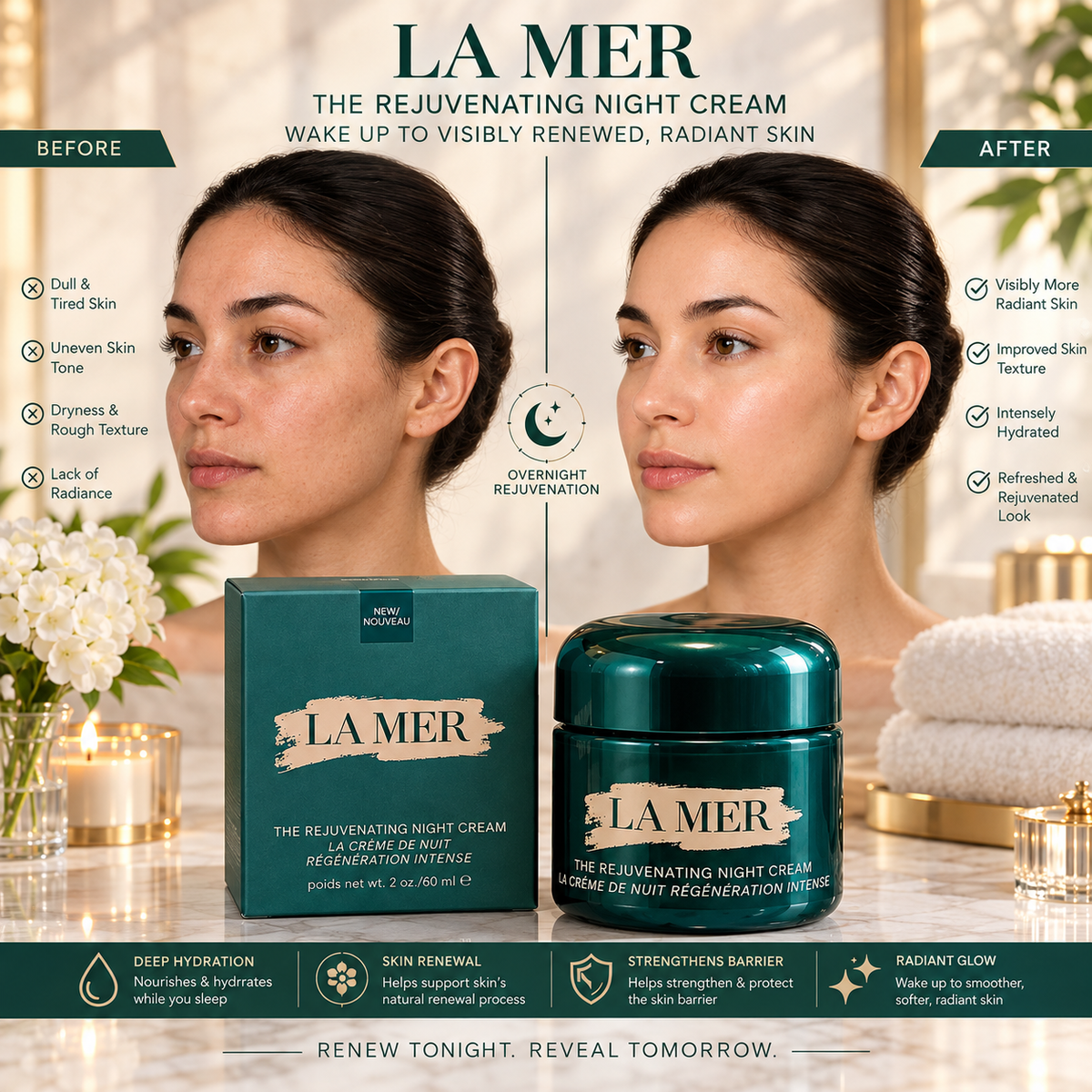 La Mer The Rejuvenating Night Cream 2 oz / 60ml – Luxury Facial Moisturizer NEW