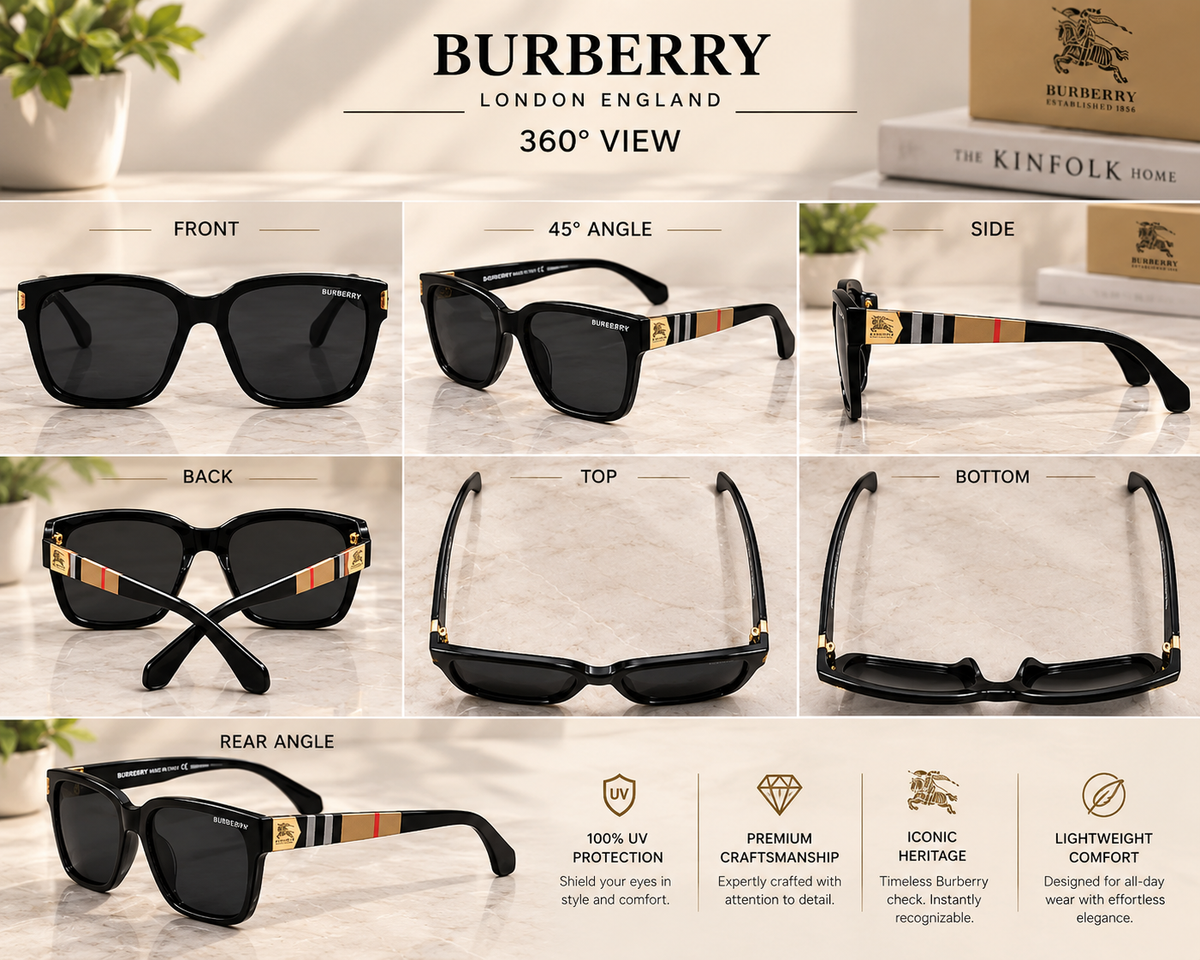 Burberry BE4160 Polarized Square Sunglasses – Black Frame, Grey Lenses, UV400