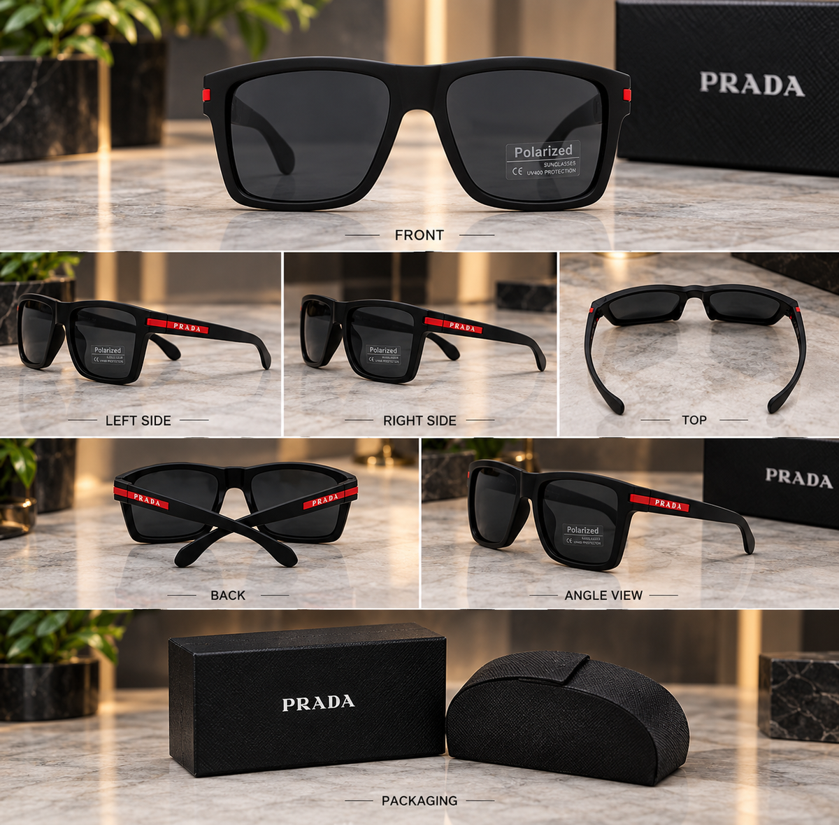 PRADA SPS 01T Women's Rectangle Sunglasses – Black Frame, Gray Tinted UV Lenses