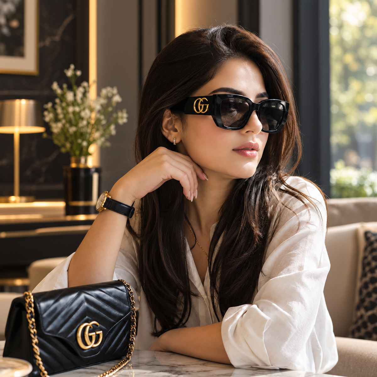 GUCCI Women's Square Oversized Sunglasses – Black Frame Grey Lenses | GG0956S