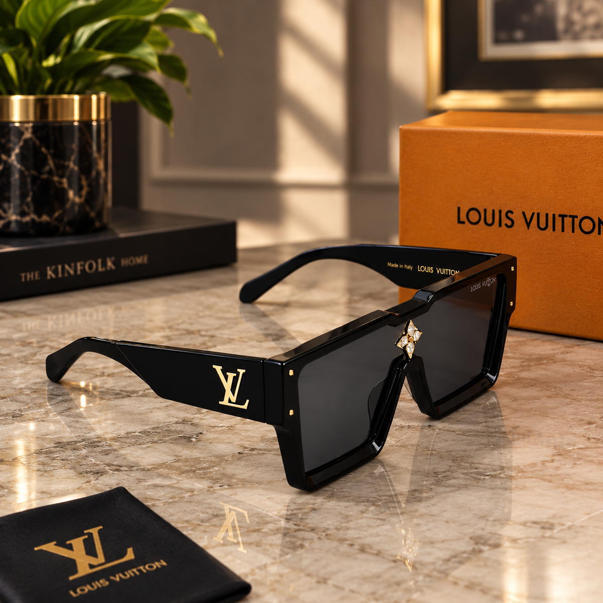LOUIS VUITTON Z1578 Men's Large Square Sunglasses – Diamond Crystal Detail | New