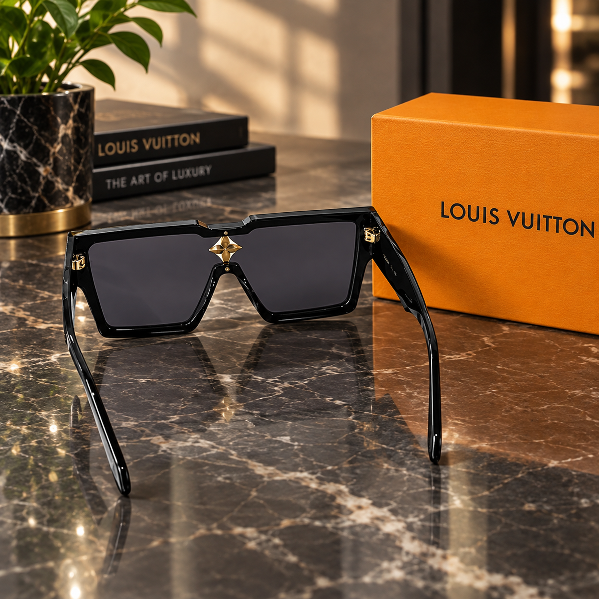 LOUIS VUITTON Z1578 Men's Large Square Sunglasses – Diamond Crystal Detail | New