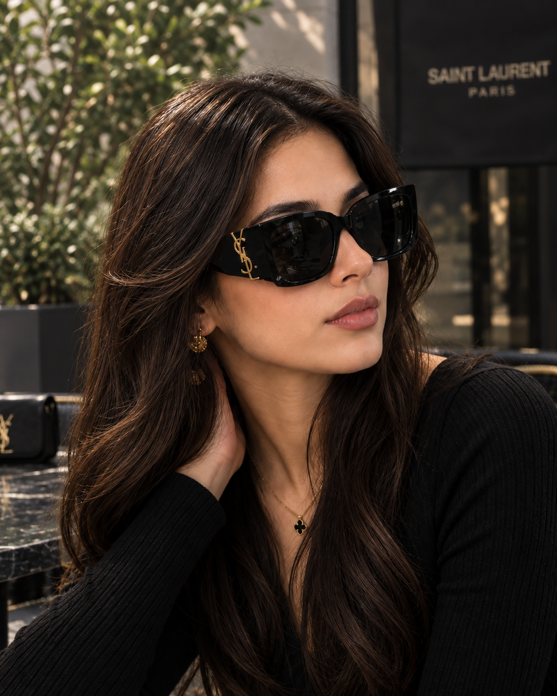 YSL Women's Oversized Square Sunglasses – Black | Designer Eyewear