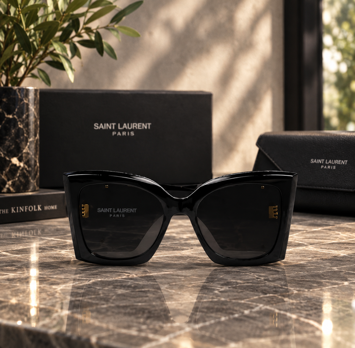 YSL Women's Oversized Square Sunglasses – Black | Designer Eyewear