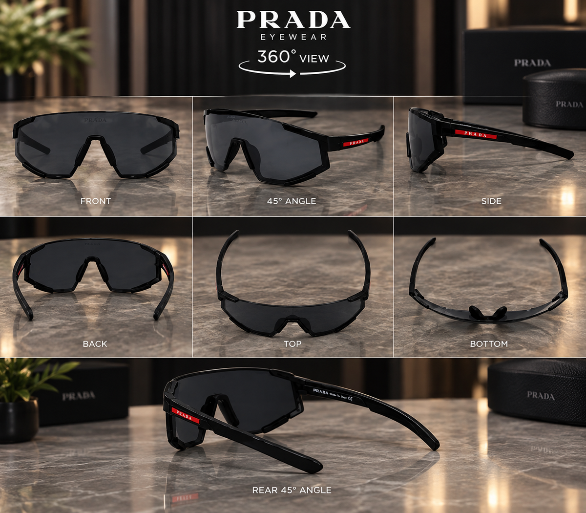 PRADA SPS 01T Women's Rectangle Sunglasses – Black Frame, Gray Tinted UV Lenses
