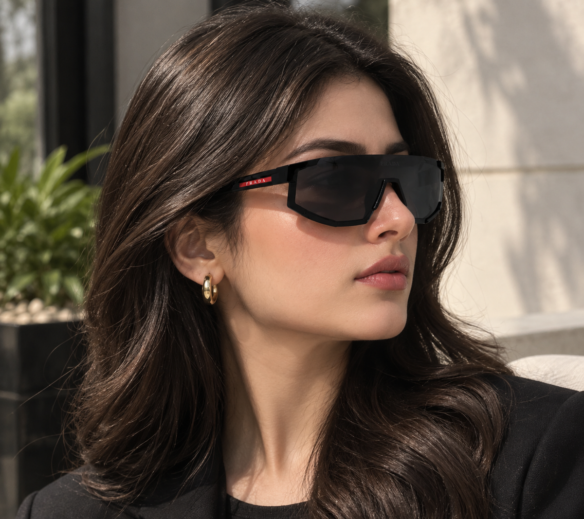 PRADA SPS 01T Women's Rectangle Sunglasses – Black Frame, Gray Tinted UV Lenses