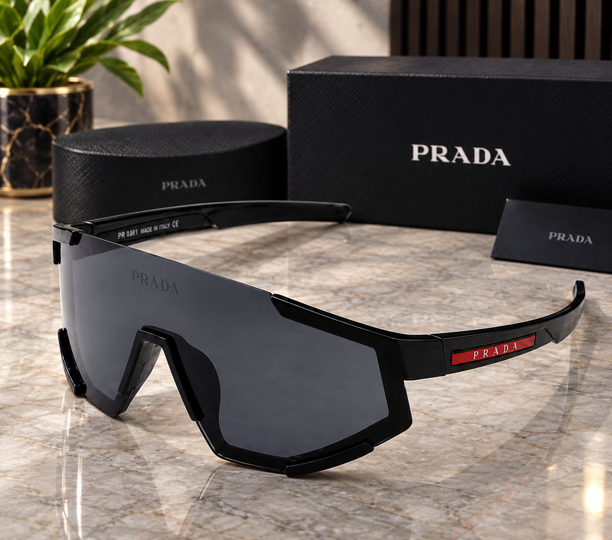 PRADA SPS 01T Women's Rectangle Sunglasses – Black Frame, Gray Tinted UV Lenses