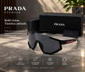PRADA SPS 01T Women's Rectangle Sunglasses – Black Frame, Gray Tinted UV Lenses